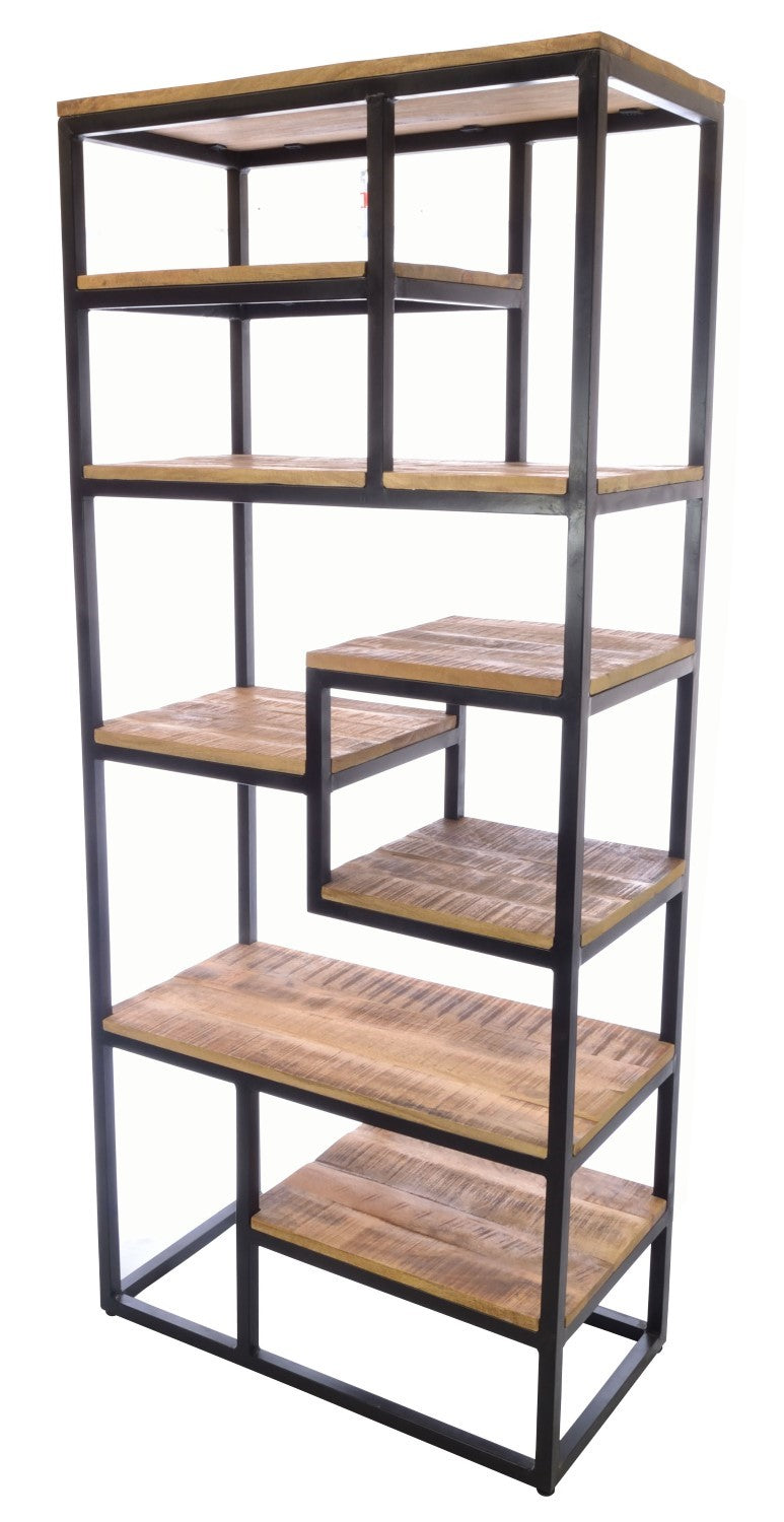Industrial Mango Wood Open Display Bookcase Black Metal Frame