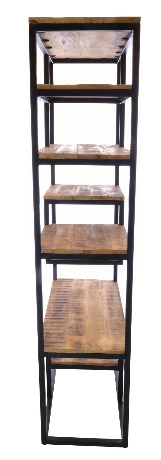 Industrial Mango Wood Open Display Bookcase Black Metal Frame