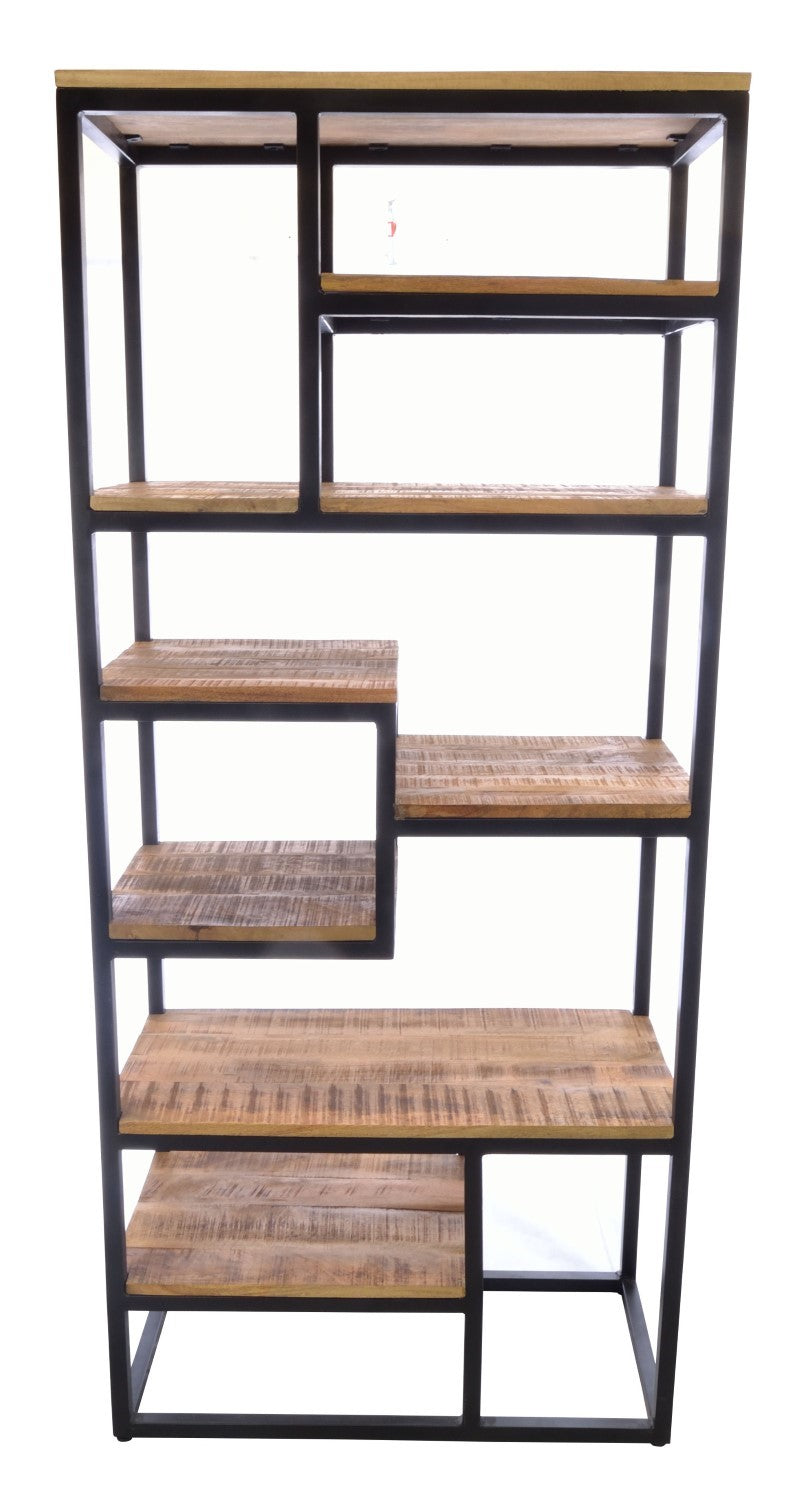 Industrial Mango Wood Open Display Bookcase Black Metal Frame