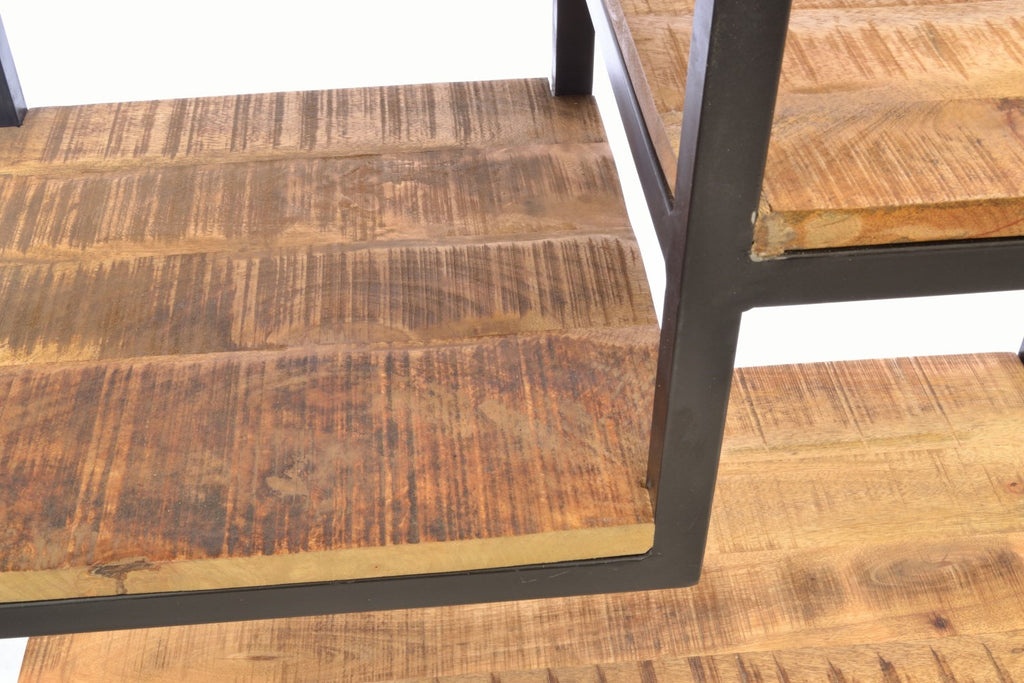 Industrial Mango Wood Open Display Bookcase Black Metal Frame