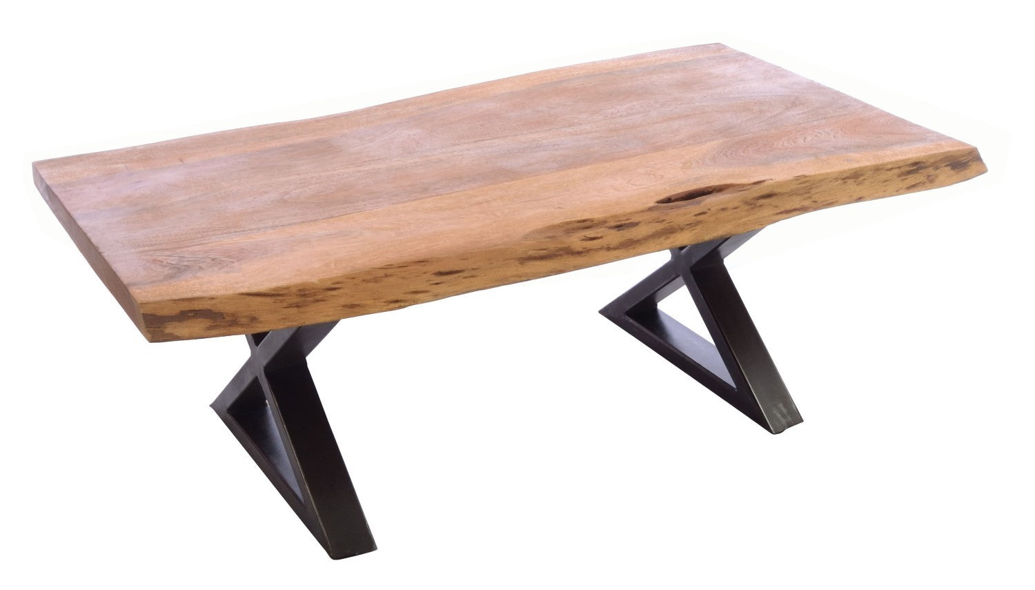 Industrial Brown Mango Wood and Black Metal Cross Legged Coffee Table
