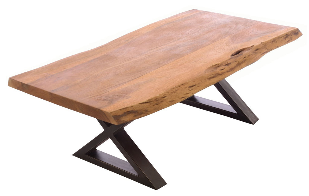 Industrial Brown Mango Wood and Black Metal Cross Legged Coffee Table