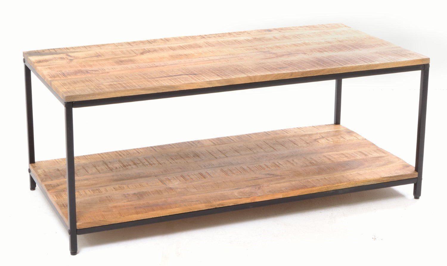 Industrial Natural Mango Wood Rectangular Coffee Table with Shelf