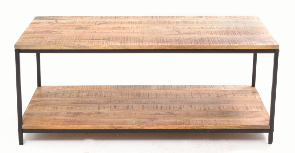 Industrial Natural Mango Wood Rectangular Coffee Table with Shelf