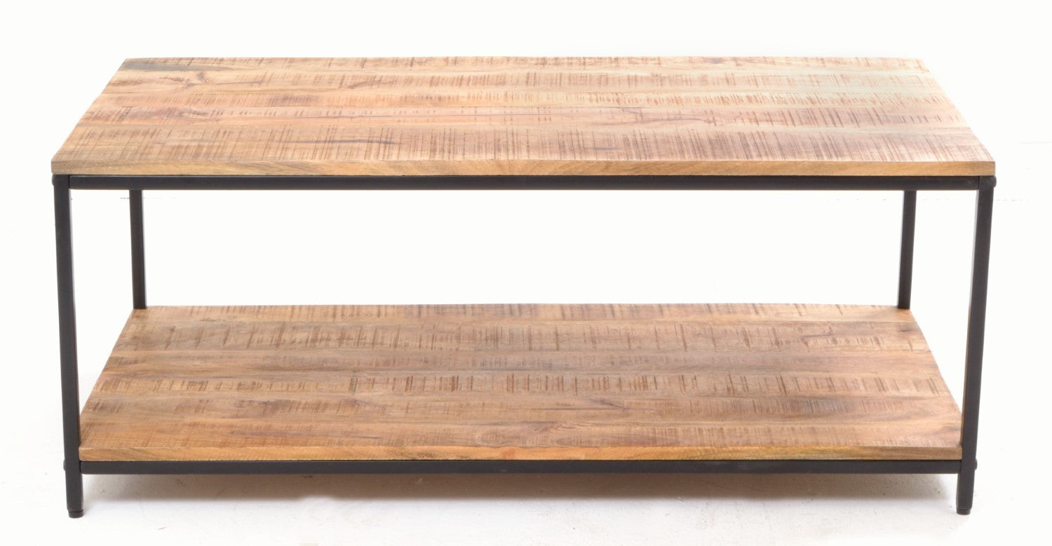 Industrial Natural Mango Wood Rectangular Coffee Table with Shelf