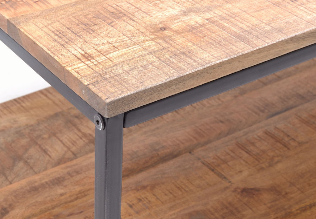 Industrial Natural Mango Wood Rectangular Coffee Table with Shelf