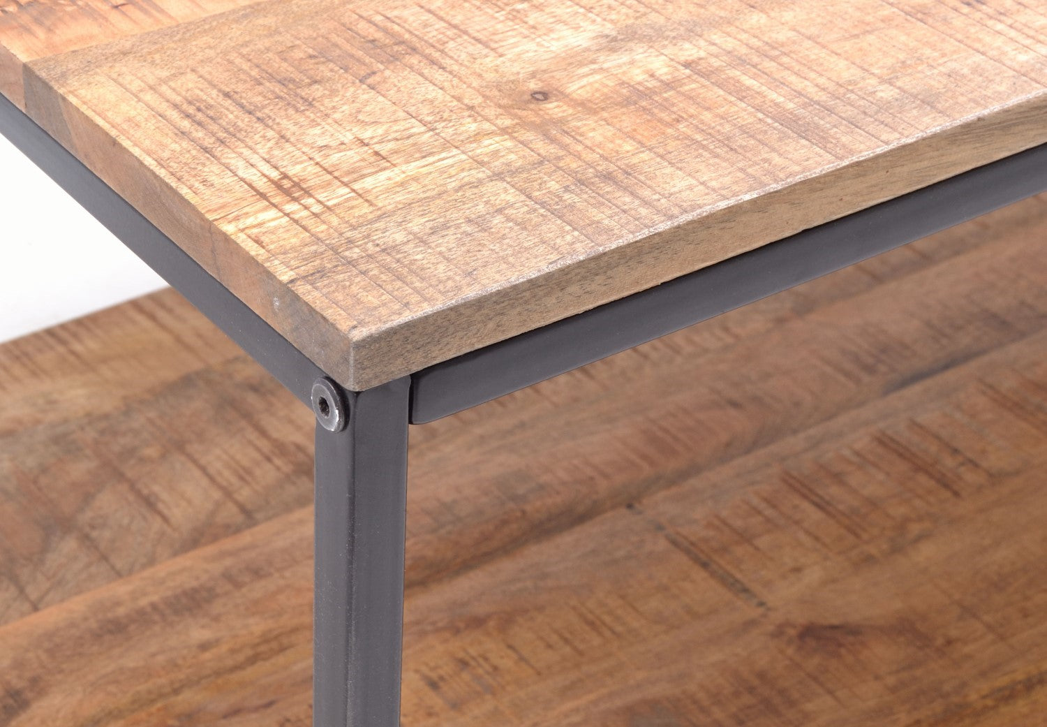 Industrial Natural Mango Wood Rectangular Coffee Table with Shelf