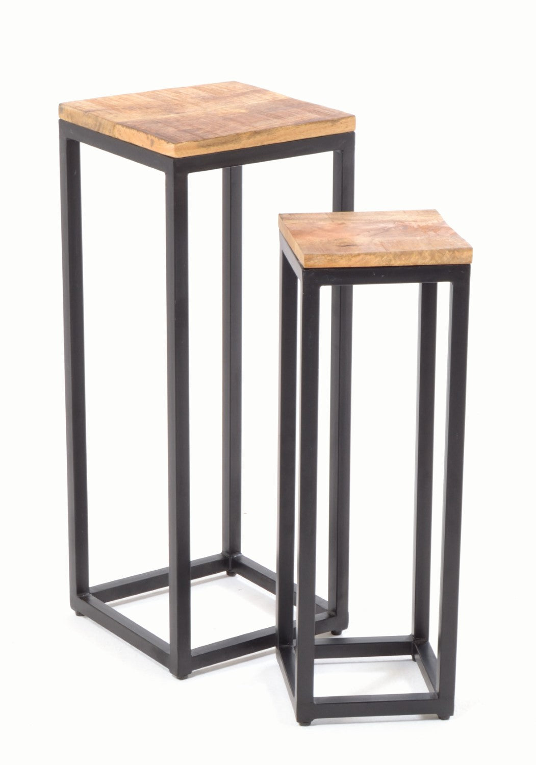 Modern Tall Mango Wood Top Metal Frame Nest of 2 Tables