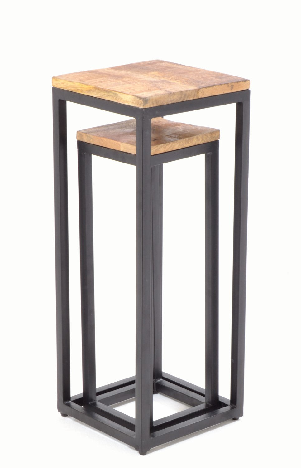 Modern Tall Mango Wood Top Metal Frame Nest of 2 Tables