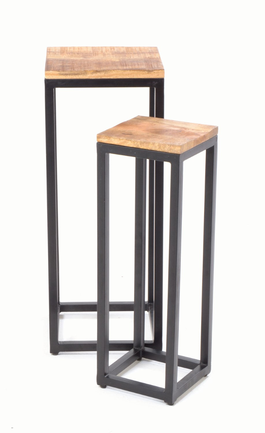 Modern Tall Mango Wood Top Metal Frame Nest of 2 Tables