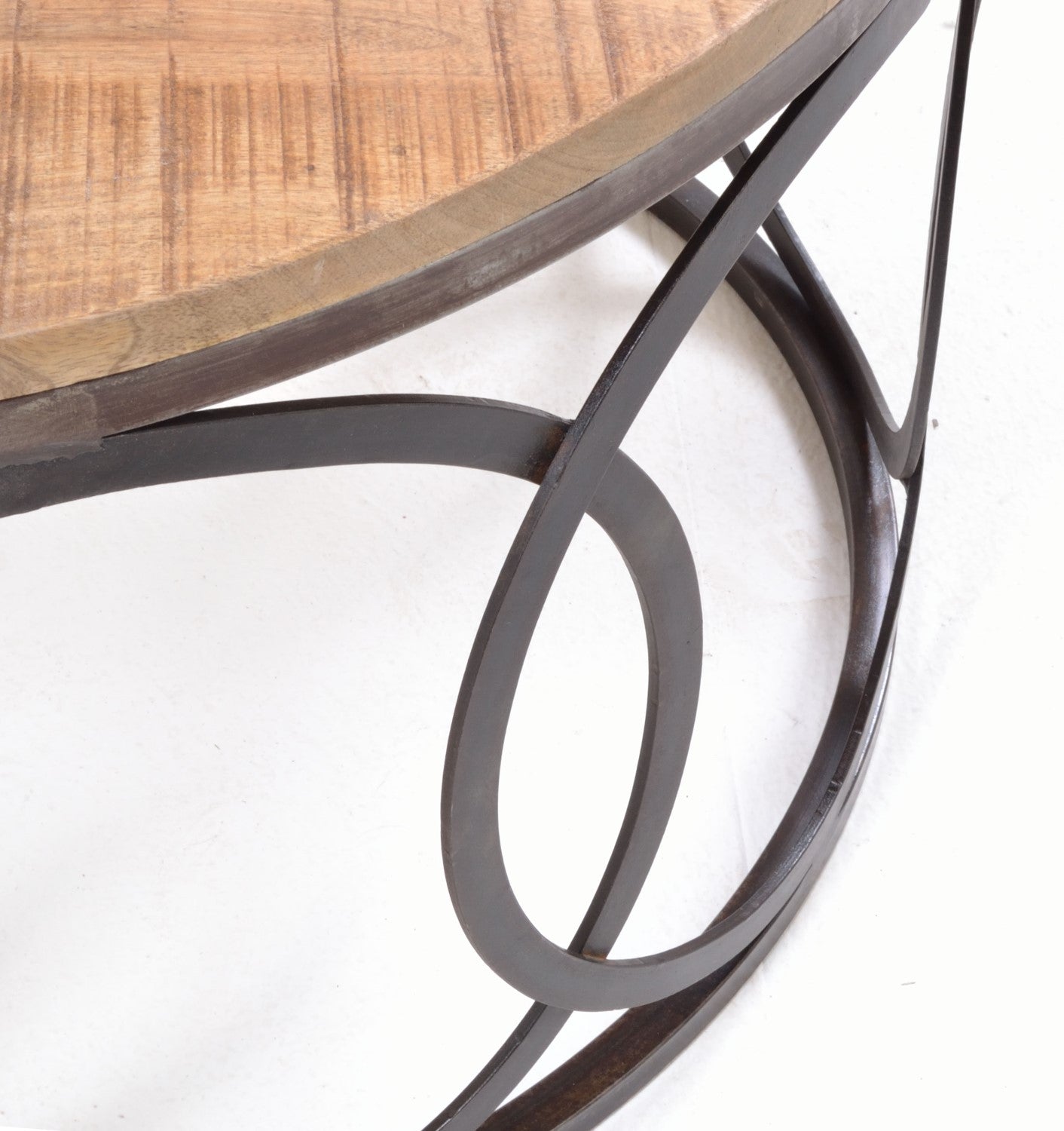 Solid Mango Wood Round Coffee Table Metal Circles Frame