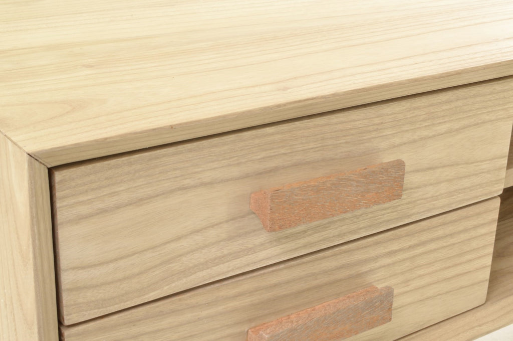 Modern Natural Oak Veneer 4 Drawer Media Unit with Open Shelves