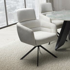 White Corduroy Fabric Swivel Dining Chair with Black Legs