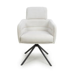 White Corduroy Fabric Swivel Dining Chair with Black Legs - Home Furniture Interiors