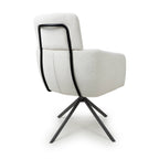 White Corduroy Fabric Swivel Dining Chair with Black Legs - Home Furniture Interiors