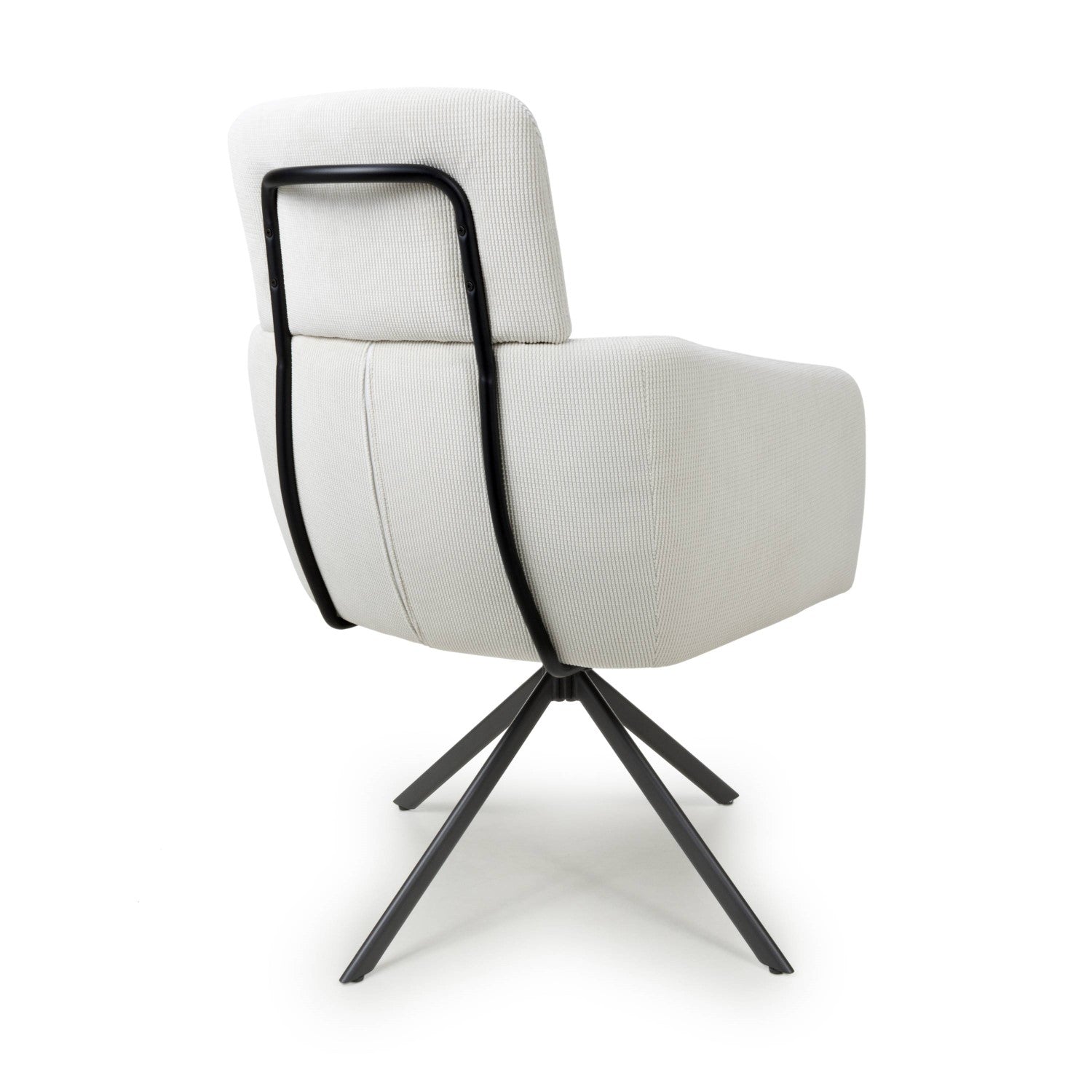 White Corduroy Fabric Swivel Dining Chair with Black Legs - Home Furniture Interiors