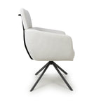 White Corduroy Fabric Swivel Dining Chair with Black Legs - Home Furniture Interiors