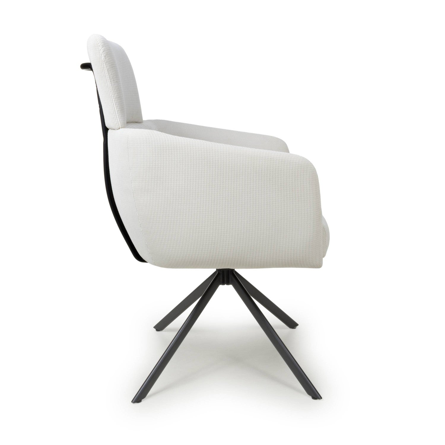 White Corduroy Fabric Swivel Dining Chair with Black Legs - Home Furniture Interiors