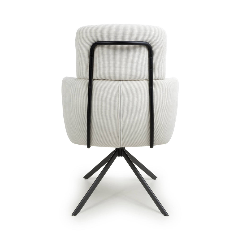 White Corduroy Fabric Swivel Dining Chair with Black Legs - Home Furniture Interiors