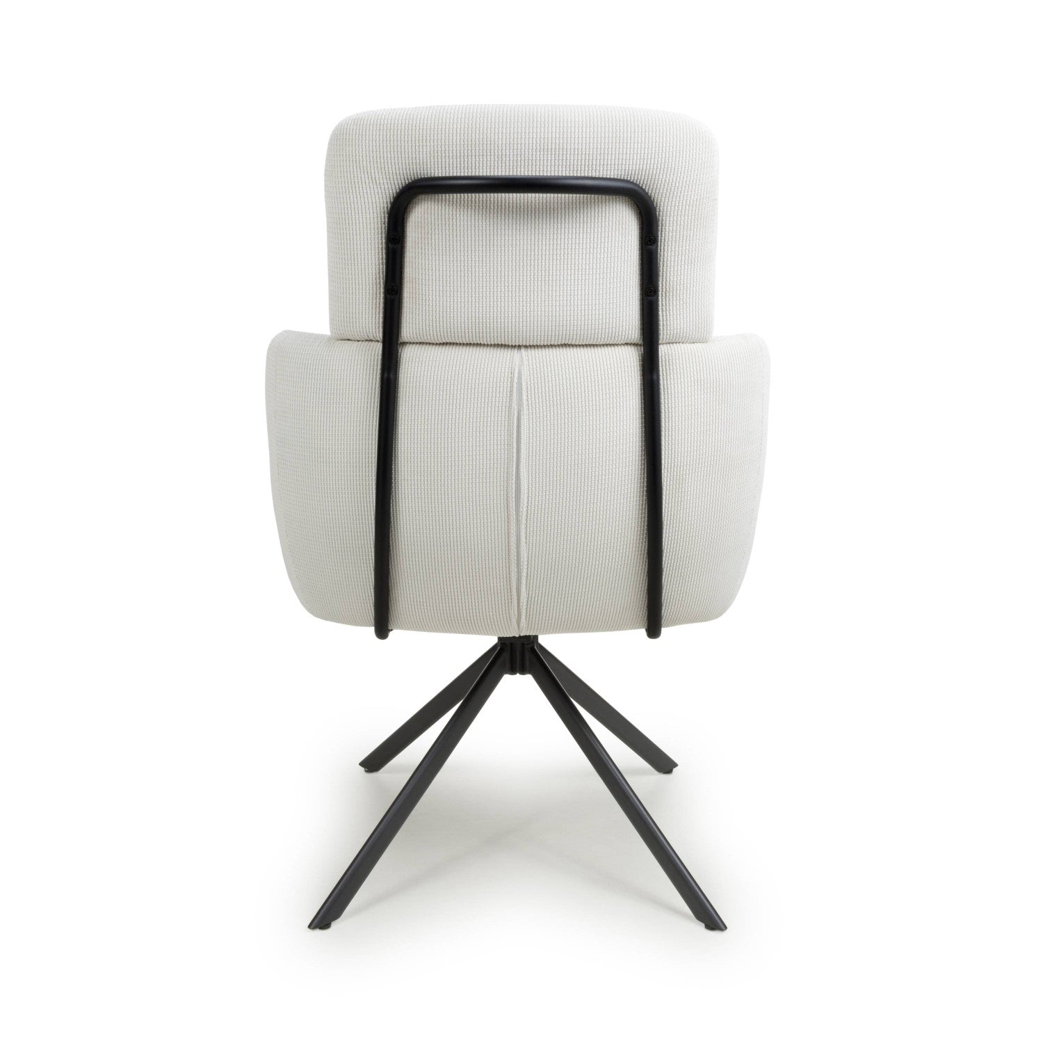 White Corduroy Fabric Swivel Dining Chair with Black Legs - Home Furniture Interiors