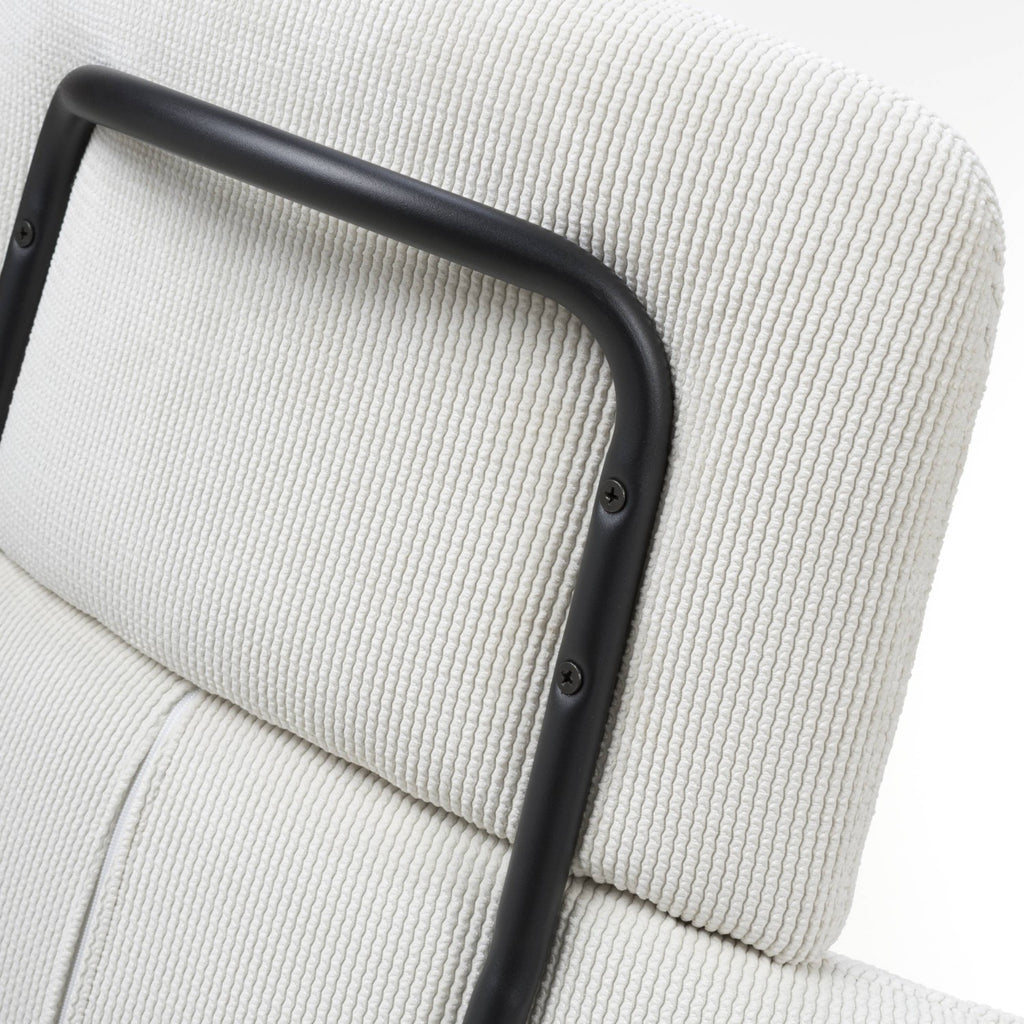 White Corduroy Fabric Swivel Dining Chair with Black Legs - Home Furniture Interiors