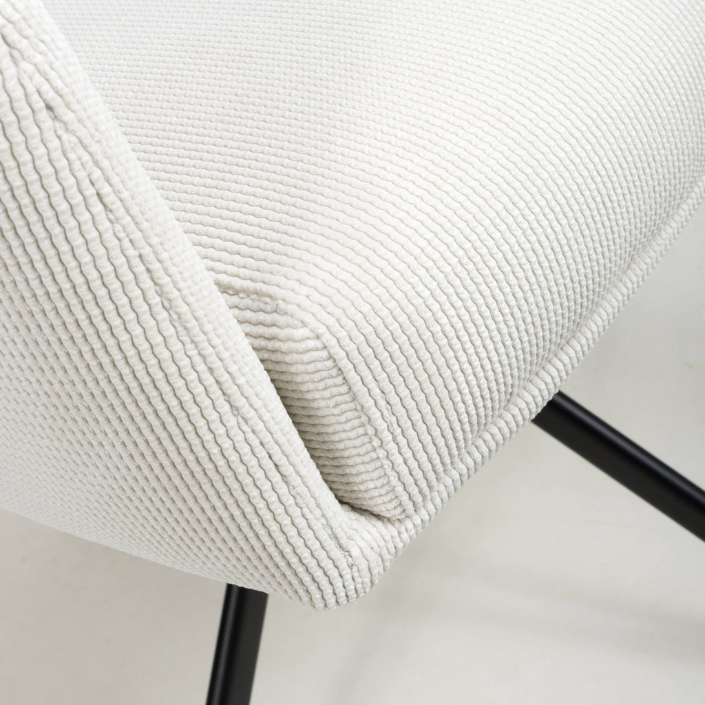 White Corduroy Fabric Swivel Dining Chair with Black Legs - Home Furniture Interiors