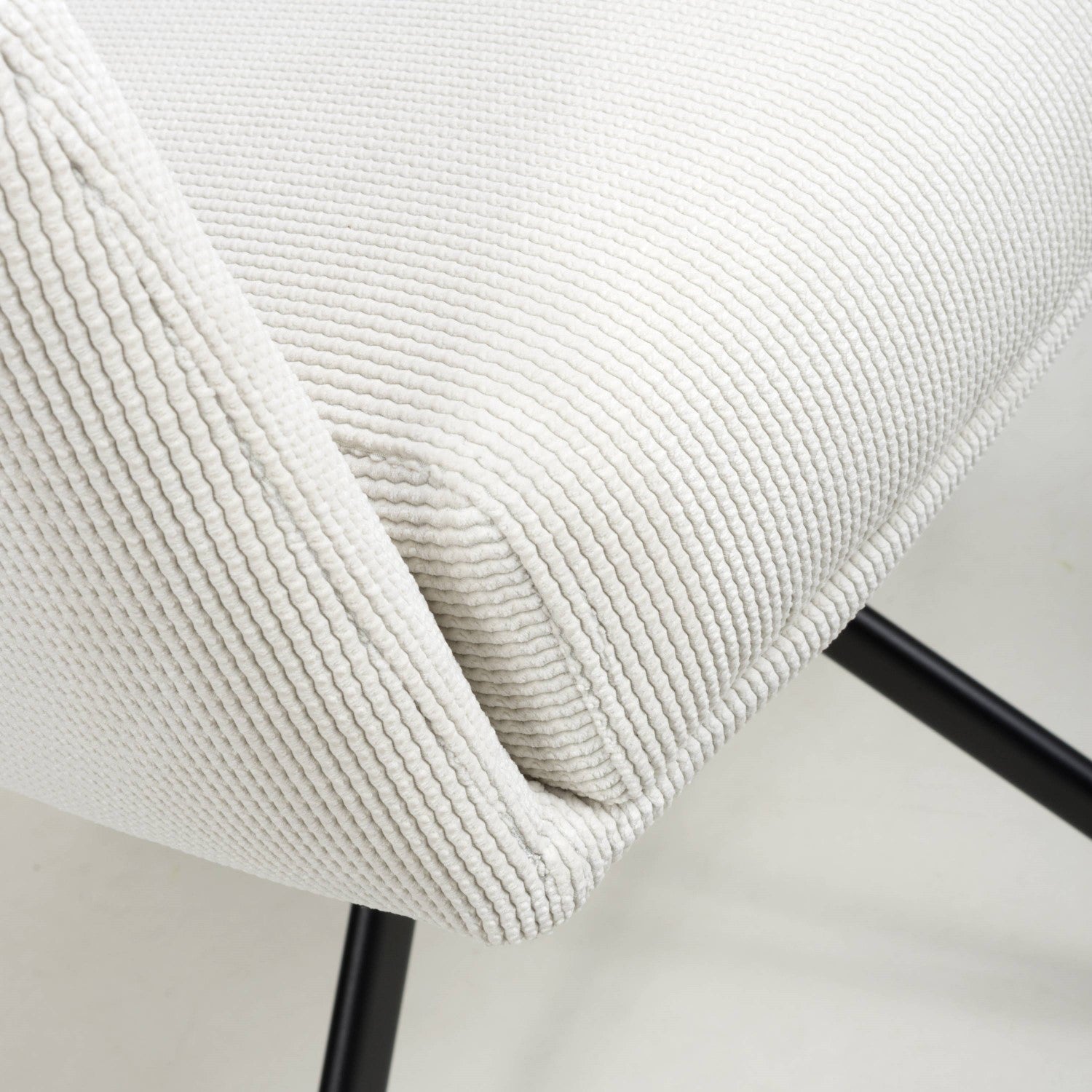 White Corduroy Fabric Swivel Dining Chair with Black Legs - Home Furniture Interiors