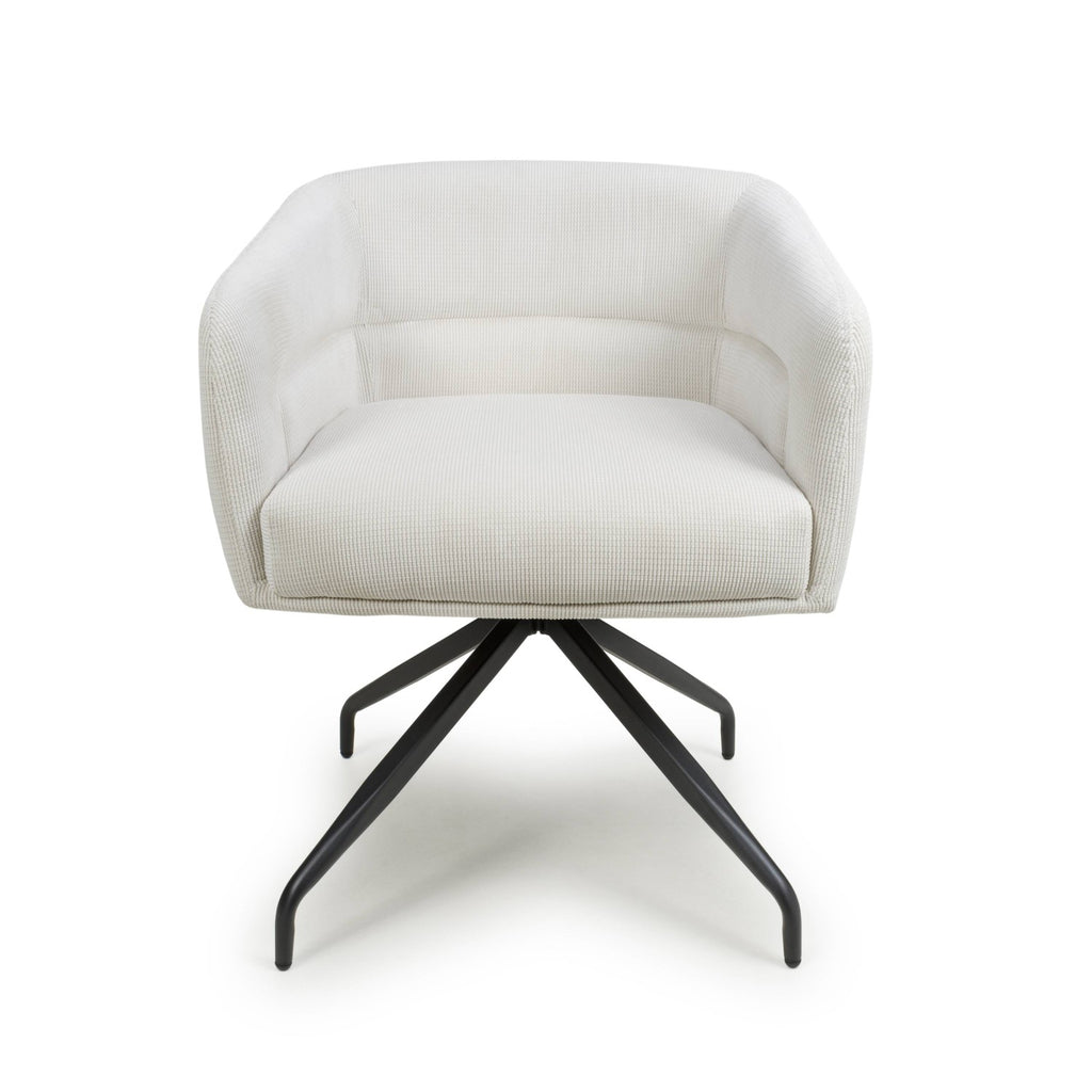 White Fabric Ribbed Swivel Dining Chair with Metal Legs - Home Furniture Interiors