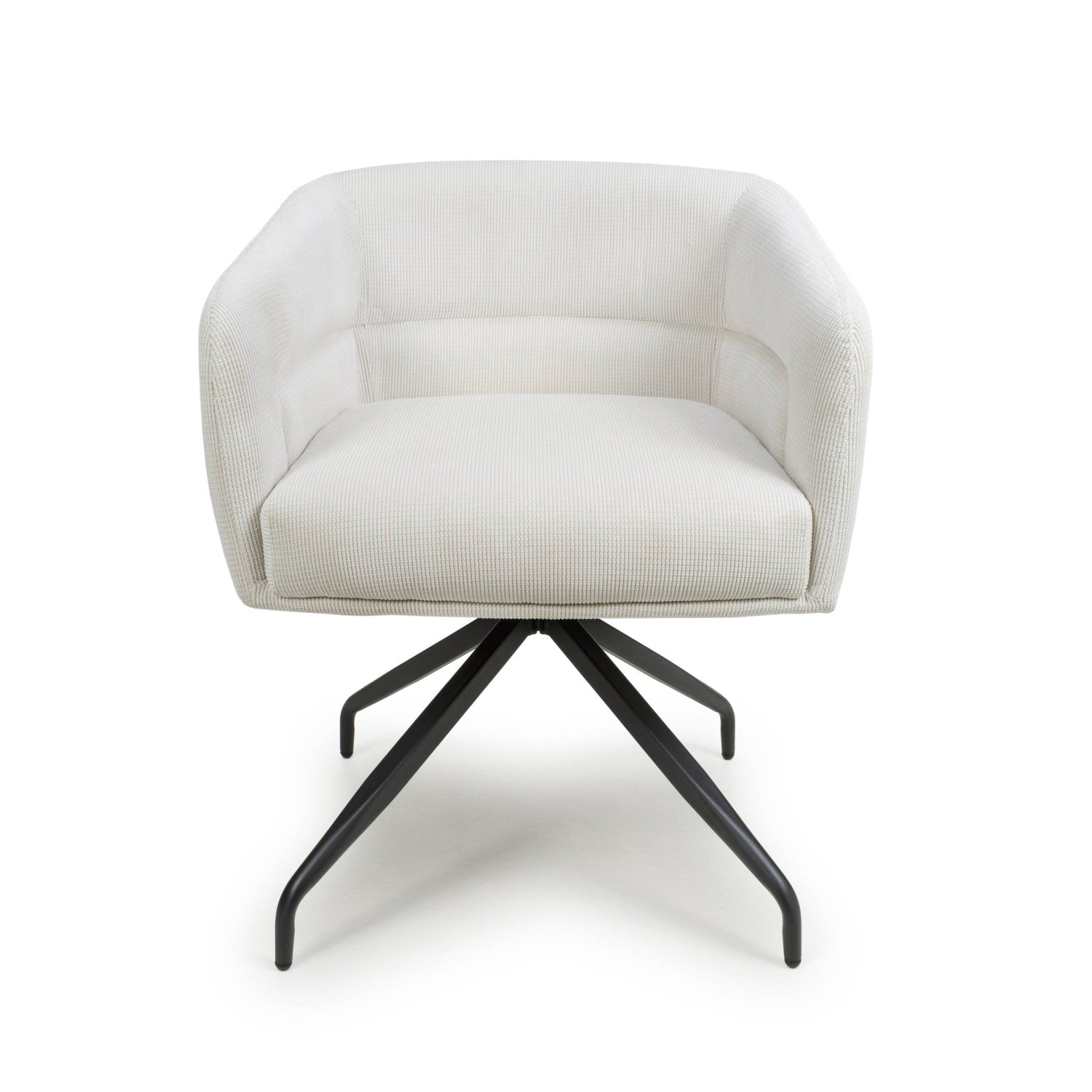 White Fabric Ribbed Swivel Dining Chair with Metal Legs - Home Furniture Interiors