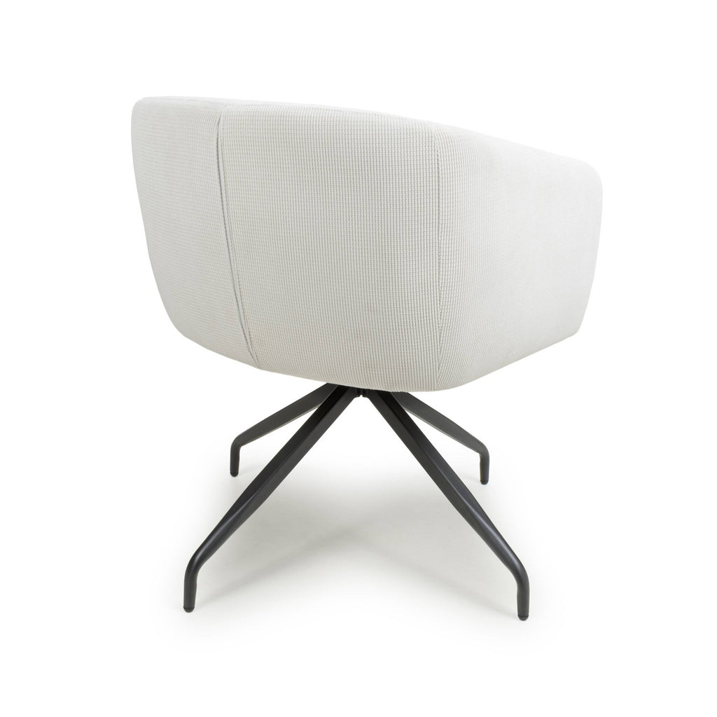 White Fabric Ribbed Swivel Dining Chair with Metal Legs - Home Furniture Interiors