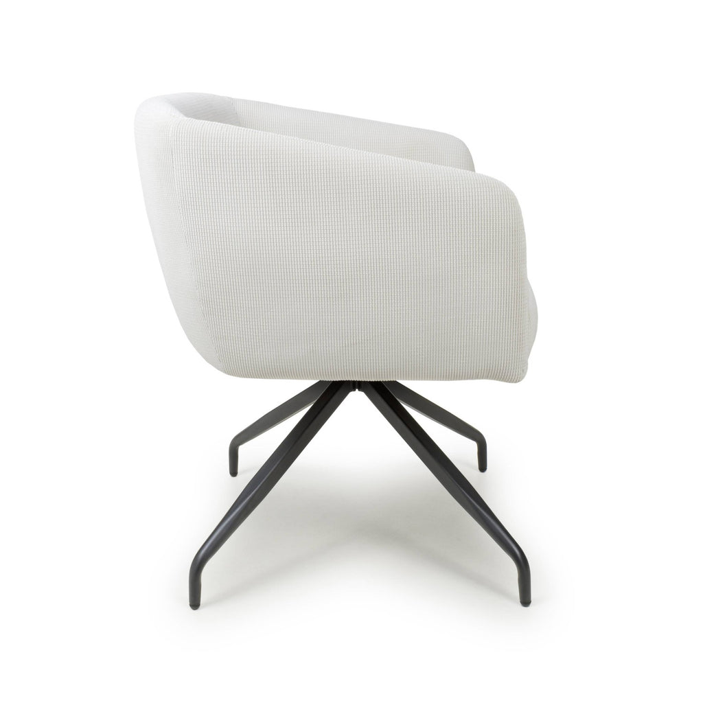 White Fabric Ribbed Swivel Dining Chair with Metal Legs - Home Furniture Interiors