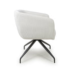 White Fabric Ribbed Swivel Dining Chair with Metal Legs - Home Furniture Interiors