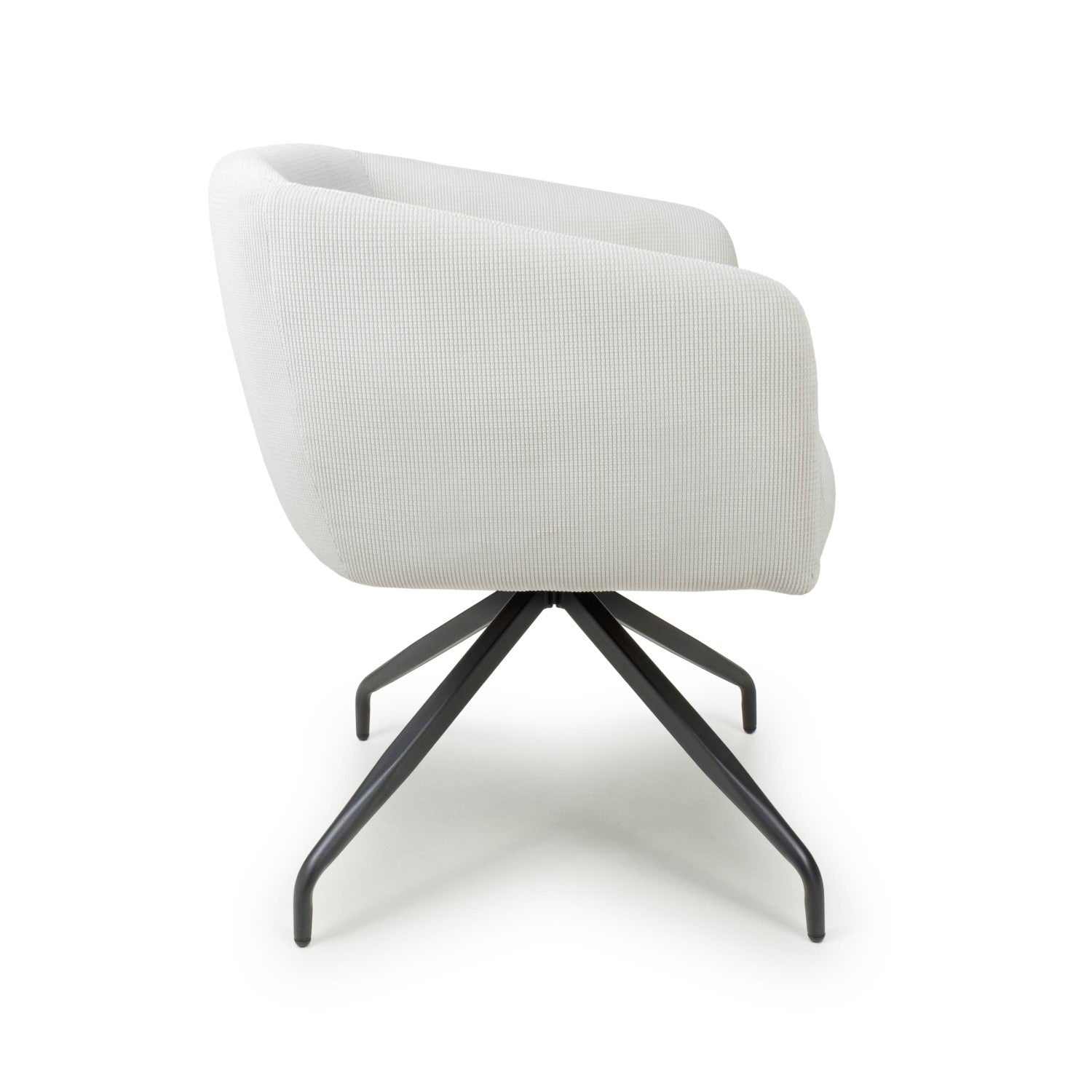 White Fabric Ribbed Swivel Dining Chair with Metal Legs - Home Furniture Interiors