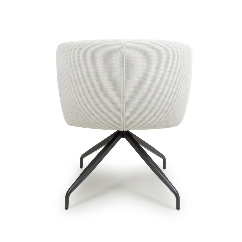 White Fabric Ribbed Swivel Dining Chair with Metal Legs - Home Furniture Interiors