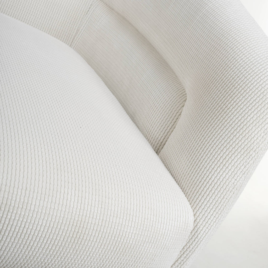 White Fabric Ribbed Swivel Dining Chair with Metal Legs - Home Furniture Interiors