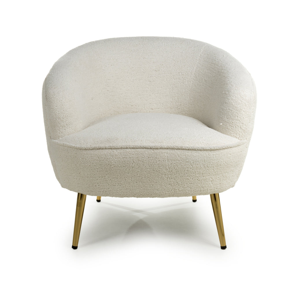 Boucle Vanilla White Tub Chair with Gold Legs - Home Furniture Interiors