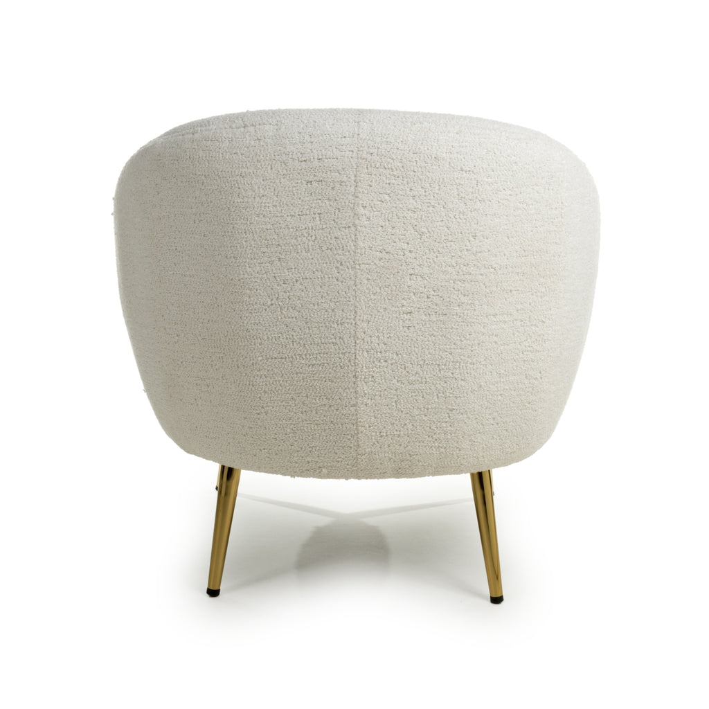Boucle Vanilla White Tub Chair with Gold Legs - Home Furniture Interiors