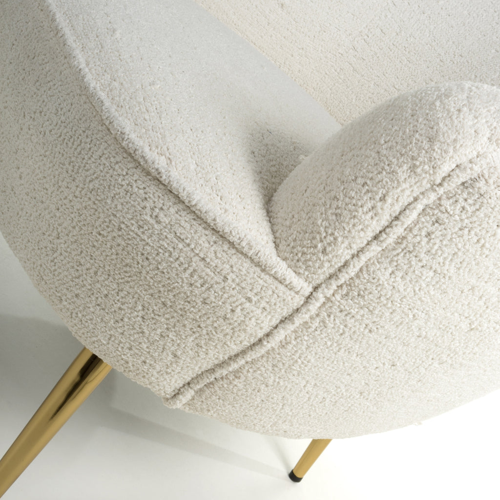 Boucle Vanilla White Tub Chair with Gold Legs - Home Furniture Interiors