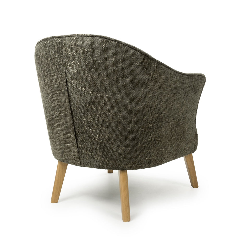 Green Fabric Curved Wing Armed Chair with Wooden Legs - Home Furniture Interiors