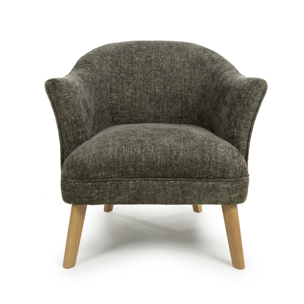 Green Fabric Curved Wing Armed Chair with Wooden Legs - Home Furniture Interiors