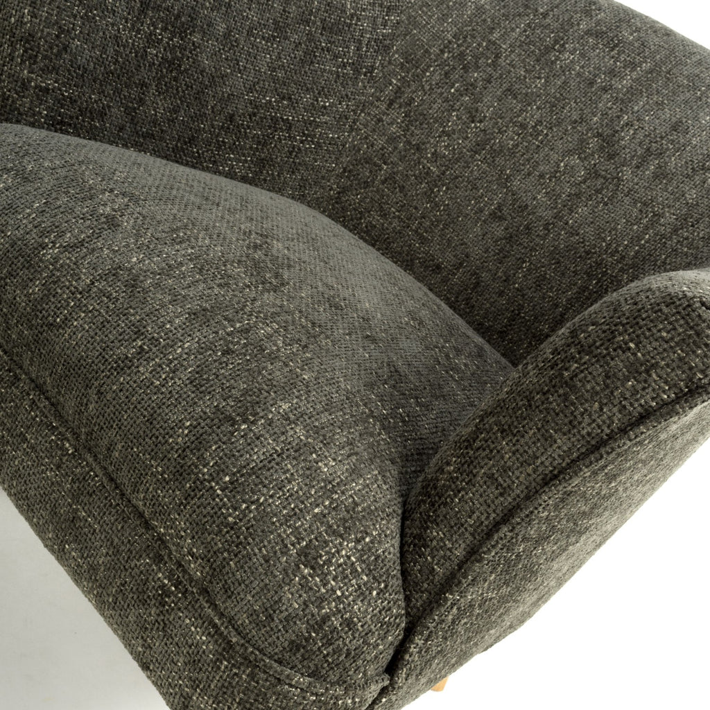 Green Fabric Curved Wing Armed Chair with Wooden Legs - Home Furniture Interiors