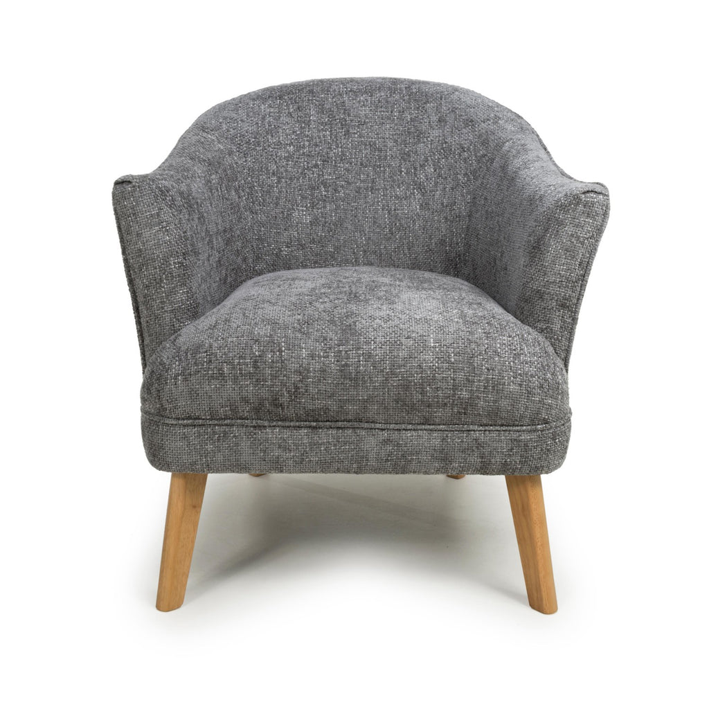 Grey Fabric Curved Wing Armed Chair with Wooden Legs - Home Furniture Interiors