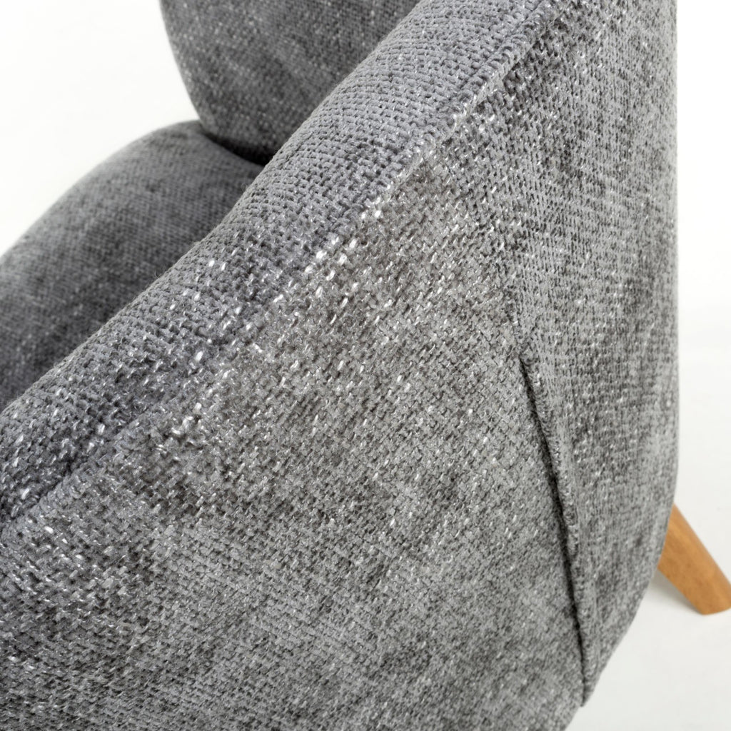 Grey Fabric Curved Wing Armed Chair with Wooden Legs - Home Furniture Interiors