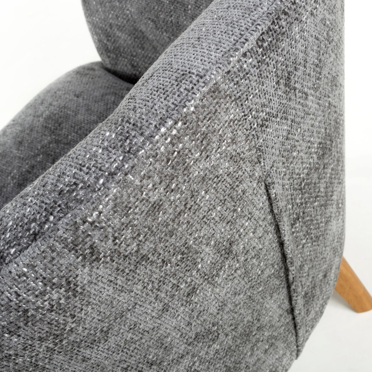 Grey Fabric Curved Wing Armed Chair with Wooden Legs - Home Furniture Interiors