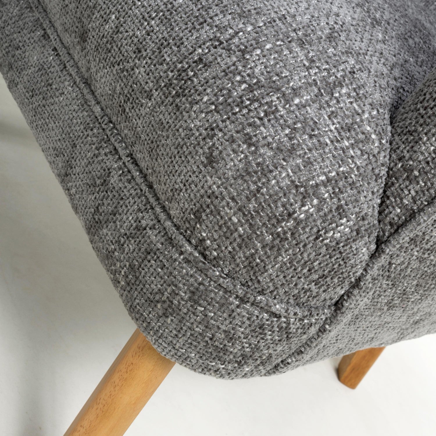 Grey Fabric Curved Wing Armed Chair with Wooden Legs - Home Furniture Interiors