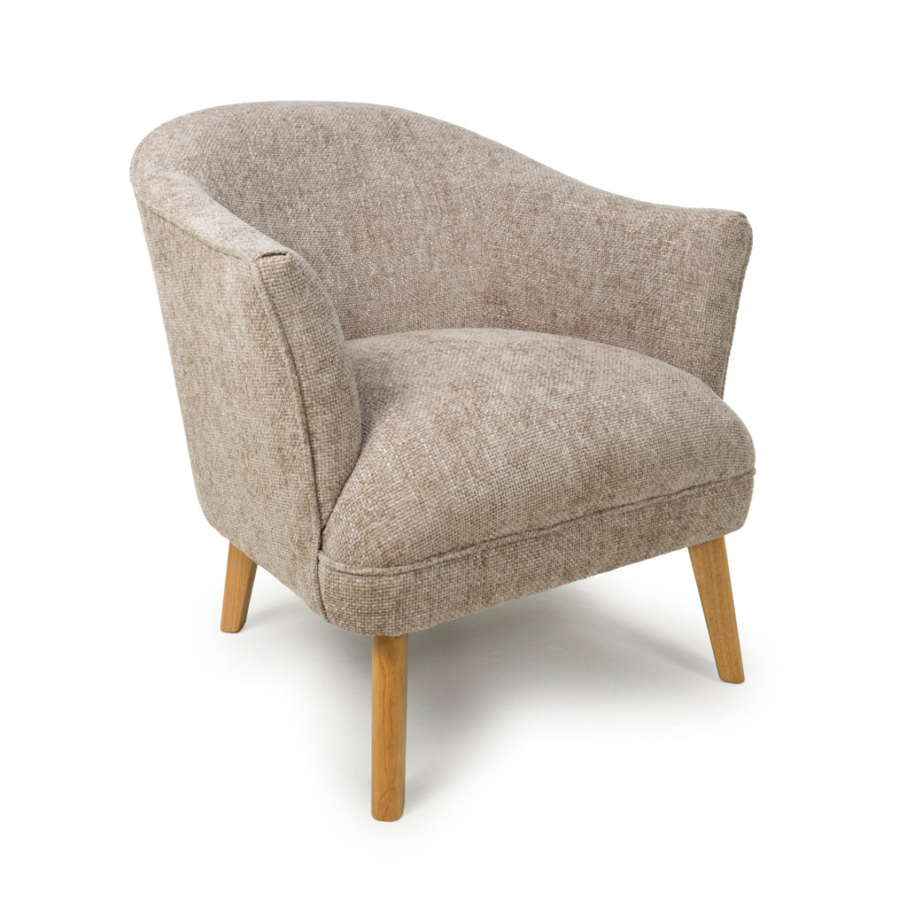 Natural Flax Fabric Curved Wing Armed Chair with Wooden Legs - Home Furniture Interiors