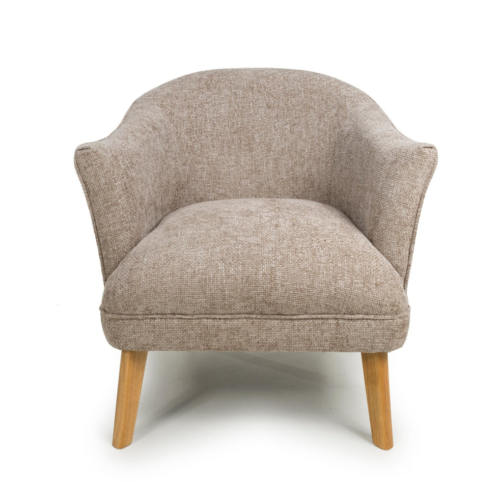 Natural Flax Fabric Curved Wing Armed Chair with Wooden Legs - Home Furniture Interiors