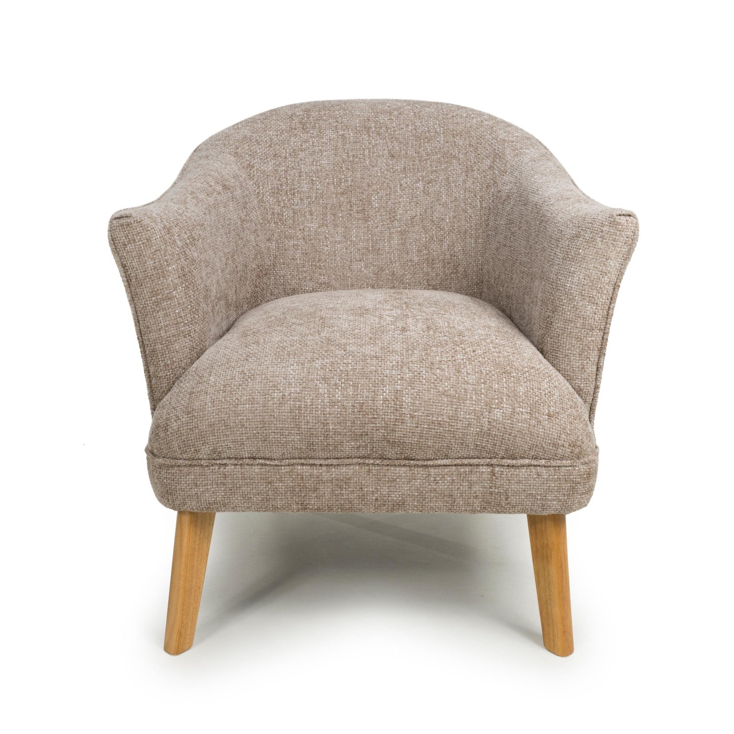Natural Flax Fabric Curved Wing Armed Chair with Wooden Legs - Home Furniture Interiors