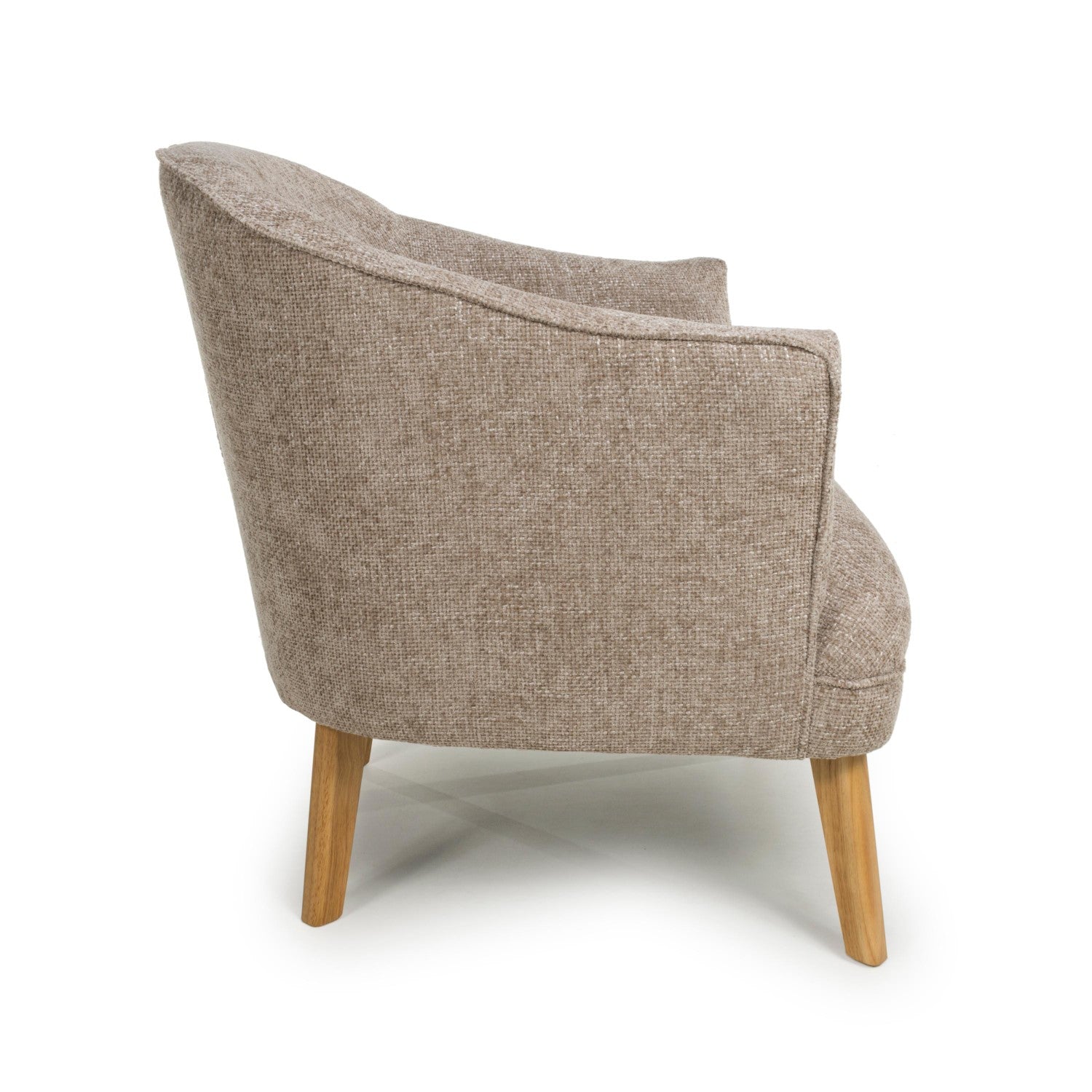 Natural Flax Fabric Curved Wing Armed Chair with Wooden Legs - Home Furniture Interiors