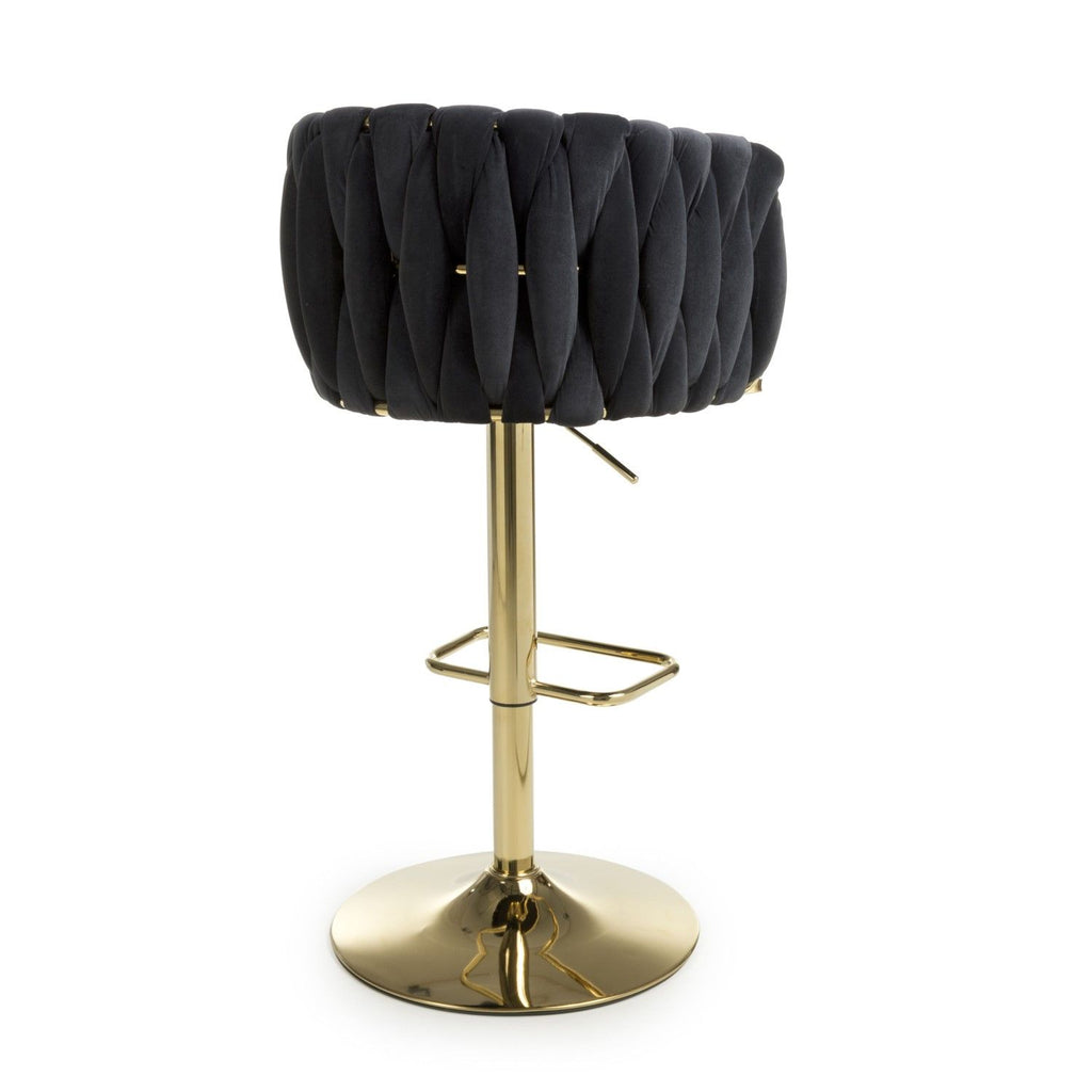 Black Velvet Fabric Adjustable Swivel Bar Stool Gold Legs - Home Furniture Interiors